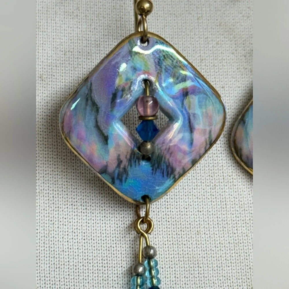 Ceramic Square Earrings With Dangles Earrings - Picture 2 of 3